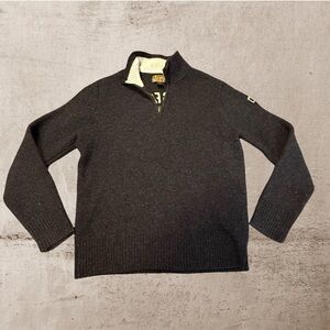 Lucky Brand Triumph Moto Knit 1/4 Zip Sweater L Wool Patch 57 Worlds Fastest